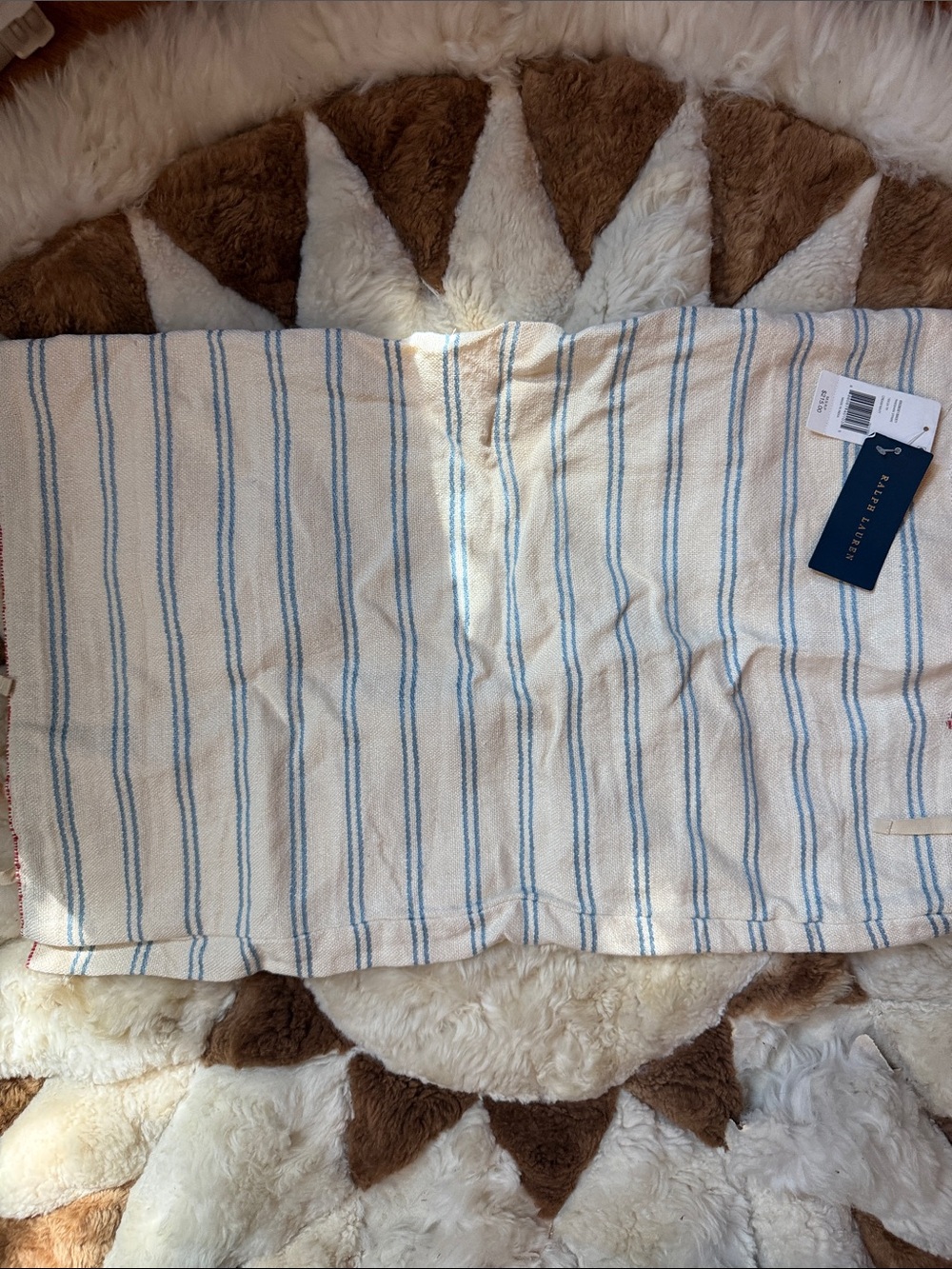 Ralph Lauren Raeghan stripe cream and blue cotton throw pillow case NWT